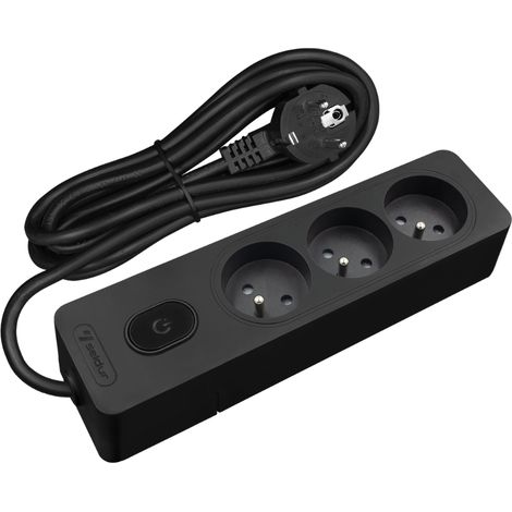 Multiprise SELDUR G3FA52S, 3 prises type E + interrupteur à voyant, Noir, câble 5m (1/3)