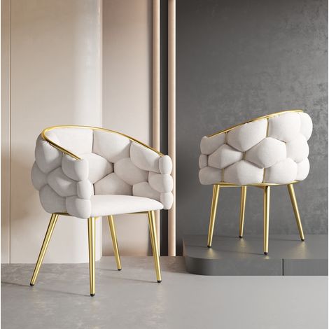 Stuhl Esszimmer Samt gepolstert beige Metall OKMYHOME (1/5)