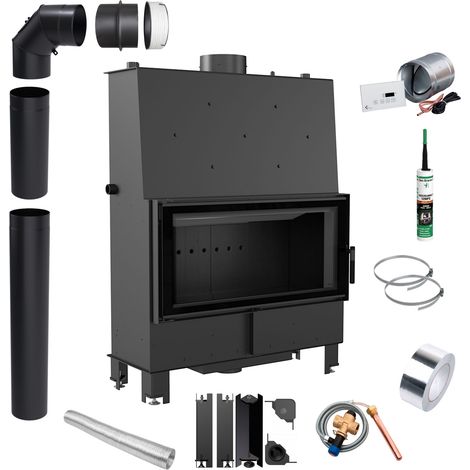 Wasser Kamin Einsatz KRATKI LUCY 20kW Ø200 schwarz Montage Set (1/5)