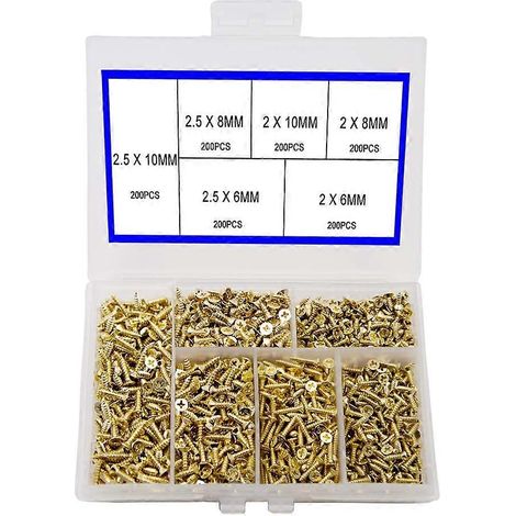 Vis à tête plate cruciforme autotaraudeuse pour charnières de porte de placard, vis multifonctions pour bricolage, accessoires électroniques, kit de micro-vis dorées 1200P (1/5)