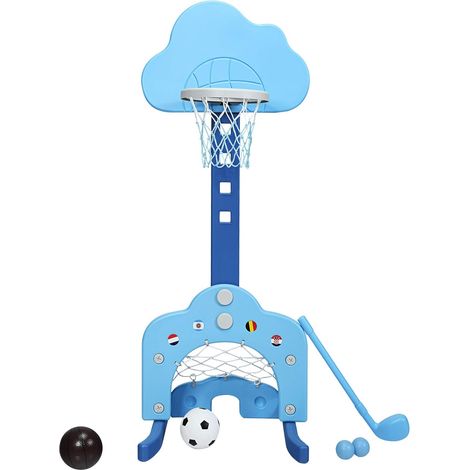 COSTWAY Soporte de Baloncesto para Niño Altura Ajustable con Portería de Fútbol y Golf Juguete Centro Actividad para Infantil (1/5)