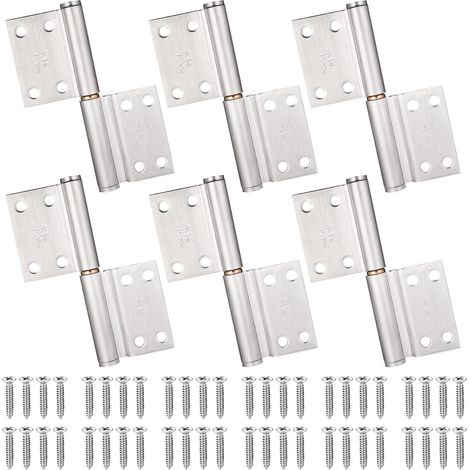 6Pcs Charnières Porte Placard Charniere Inox avec Vis, Charniere Portes Pliantes Intérieures et Extérieures, Charnières Meuble Armoire, Chambre à Coucher, Fenêtre, Cabinet (1/5)