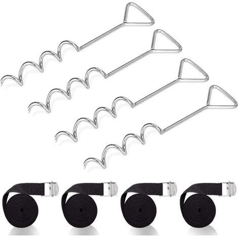 Set d'ancrage pour Trampoline, À Toute épreuve Trampoline kit d'ancrage, Kit d'ancrage au Sol avec 4 Sardines et Sangles (1/5)