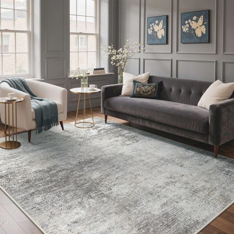 Tapis Moderne 160x230cm à Motif Abstrait Gris et Beige - Antidérapant et Lavable en Machine - Poils Courts - pour Salon, Chambre ou Bureau - Épaisseur 0.6 cm (1/4)