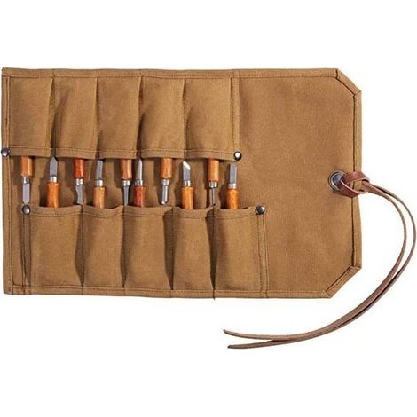 10 Pockets Waxed Canvas Roll Up Pouch for Hand Tools Screwdriver Wrench Storage Bag (1/4)