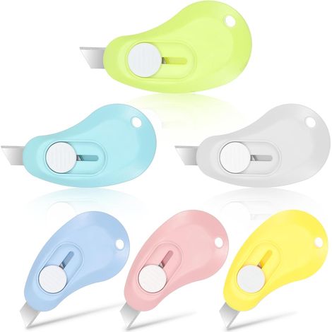 Lot de 6 mini couteaux utilitaires pour lettres, petit ouvre-colis rétractable, ouvre-boîte compact pour la maison et le bureau (1/5)