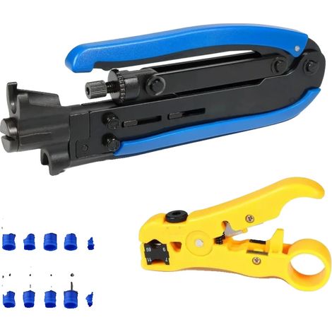 Drahtabisolier- und Crimpwerkzeug, Edelstahl, 19 cm, Kompatibel mit RG6, rutschfeste Griffe, doppelte Funktionalität (1/5)