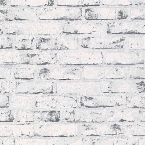 Papier peint à motif brique gris et beige – Dimensions 53 cm x 10,05 m – Raccord 32/64 cm – Type intissé lessivable - AS-907837