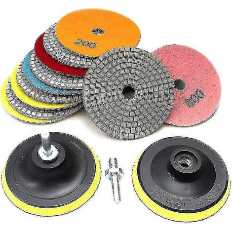 11 disques de polissage diamantés 4" pour polissage à sec/humide, grain 50-1500, avec 2 supports auto-agrippants pour le polissage et la finition brillante du granit, du marbre, de la pierre et du bét (1/5)