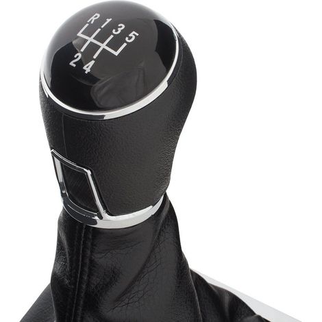 Pommeau de levier de vitesses noir + soufflet avec cadre chromé pour VW Passat B6 (2006-2011), boîte 5 vitesses. (1/5)