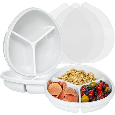 Lot de 3 bols à snacks circulaires avec compartiment à trempette, en PP, empilables pour pique-nique, lave-vaisselle et micro-ondes