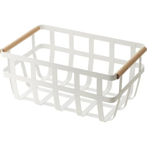 Yamazaki Tosca Panier de Rangement Blanc en Acier et Bois