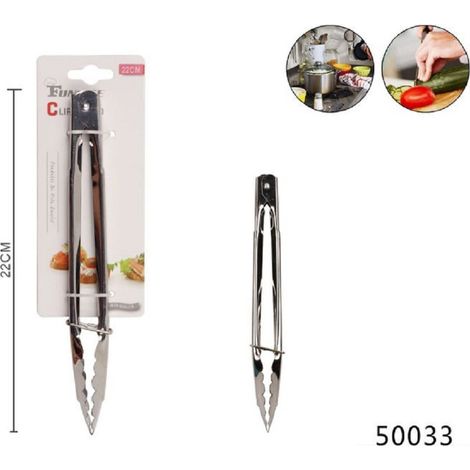 Trade Shop - Pinza Clip Per Servire 9" 22cm In Acciaio Cucina Per Carne Insalata Pesce 50033 -