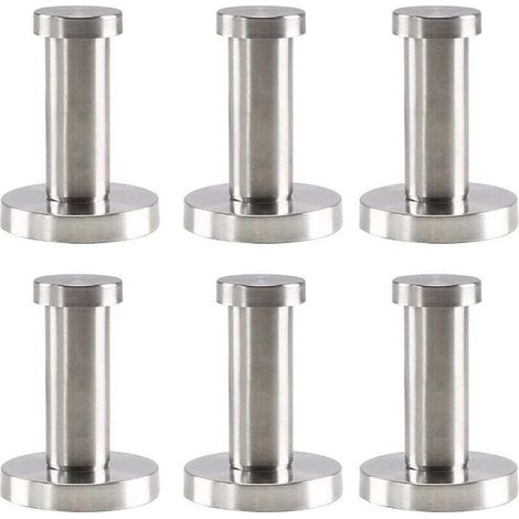 6 Pack Stainless Steel Wall Hooks Round Silver, Stainless Steel Wall Hooks for Bathroom, 52mm, Wall Hooks for Robe, Towel, Coat, Bedroom (1/4)