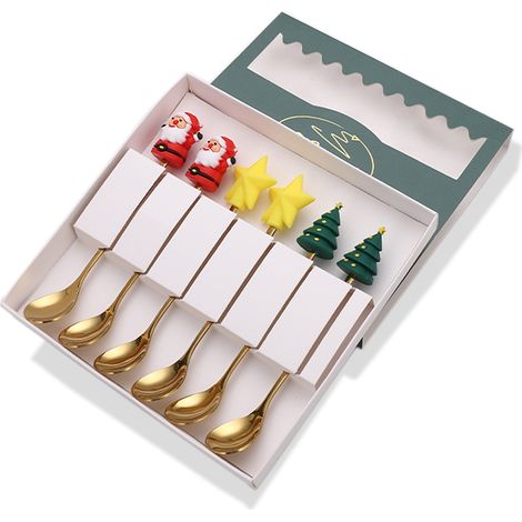 Cuillère De Noël - En Acier Inoxydable - Pour Café Thé Dessert Soupe Mélange - Set De Cuillères Festives - 6 Pièces (1/5)