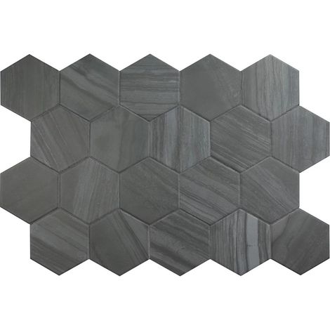 Carrelage grès cérame effet pierre hexagonal 11.6x10.1 cm noir – Finition naturelle – Pour murs intérieurs – Boîte de 0.44 m2