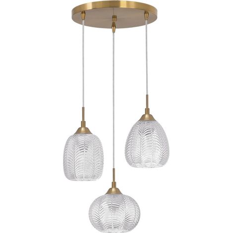 Merano Etobicoke Plafonnier suspendu à 3 lumières en verre transparent, métal doré satiné LED E27