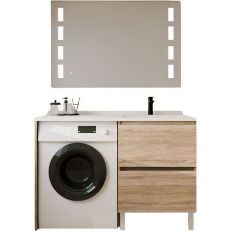 Cuisibane – Meuble lave-mains 60 cm avec 2 tiroirs – Plan vasque déportée à droite – Résine synthétique – Hauteur ajustable avec vérin