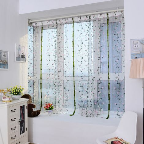 Voilage transparent — Motif chrysanthèmes — Décoration de fenêtre de salon (80 x 100 cm) (1/5)