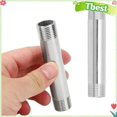 Tbest Mamelon de tuyau fileté 2pcs Tuyau Fileté En Acier bricolage manchon Tige d'extension de fil extérieur 4 points 10cm (1/5)