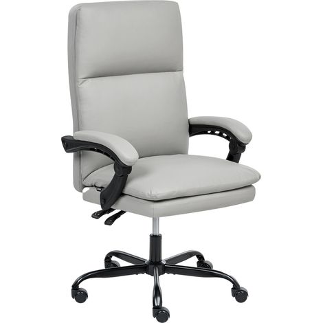 Executive Office Chair Light Grey Faux Leather Upholstery Seat Height Adjustment Titl Swivel Padding SERENE (1/5)