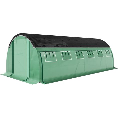 Serre tunnel 6x3x2m avec filet anti-UV, parois latérales enroulables, bâche plastique, structure acier, vert (1/5)