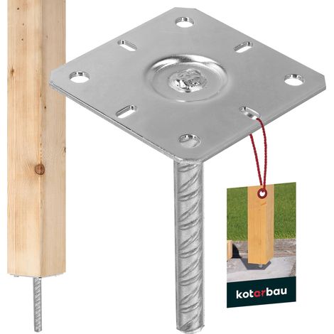 KOTARBAU® Support de Poteau à Sceller - Acier Galvanisé - 130 x 130 x 200 mm - Argent - Pied de Poteau - avec Ancre Béton - pour Clôture et Poutre - Robuste - Résistant à La Corrosion (1/5)