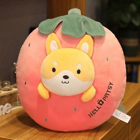 Coussin en peluche de 60 cm, adorable fraise en peluche, peluche douce style kawaii, peluche corgi, cadeau pour enfants, garçons et filles (1/5)