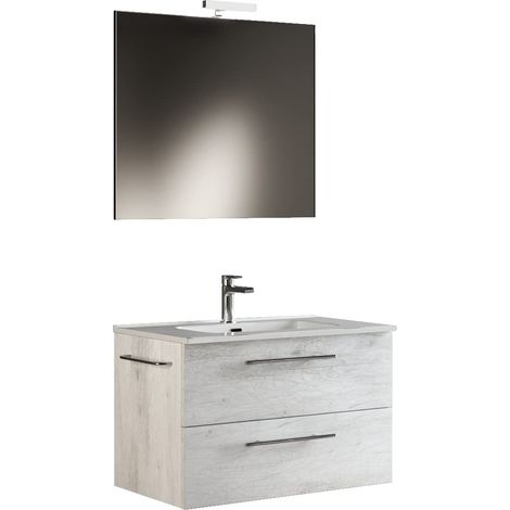 Mama Store ERA 60 - Mobile Bagno Sospeso 60 CM QUERCIA BIANCO con Lavabo, Specchio e Lampada LED, L.62 X P.47 X H.53 cm (1/5)
