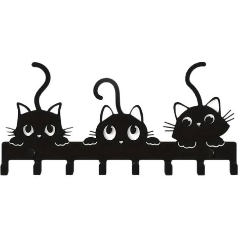 Wandmontierter Katzenschlüssel-Aufbewahrungshaken aus Metall mit 8 Haken, Wanddekorationsregal für Küche, Büro, Badezimmer, Haken, Wohnzimmer, 25 cm