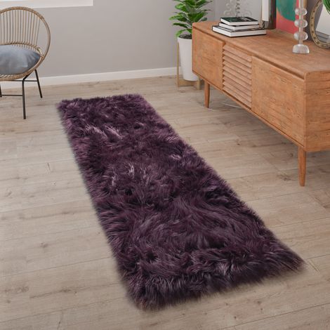 Paco Home Piel Sintética Alfombra Salón Imitación Pelo Largo Cojín Forma Corazón Redonda 80x150 cm, Púrpura