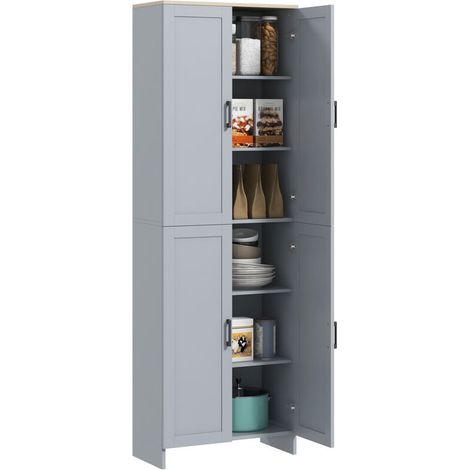 Armoire de cuisine grise 170 cm, buffet haut moderne 4 portes, étagères réglables, rangement spacieux. (1/5)