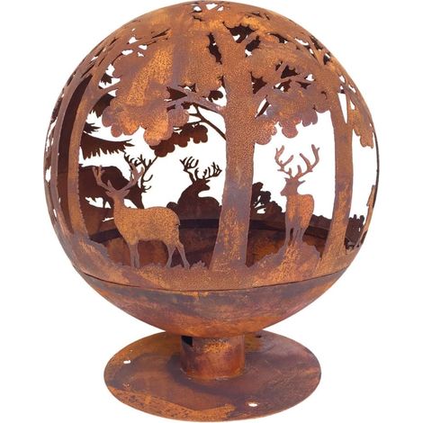 Esschert Design – Brasero rond en métal effet rouille – Découpe laser – D 58 cm x H 66 cm – Grande ouverture pour bois – Poids 10,78 kg