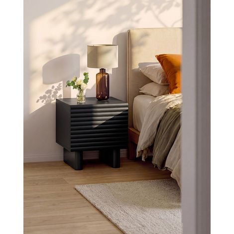 Lot de 2 tables de chevet 1 porte - MDF - Noir - LUDIMA (1/4)