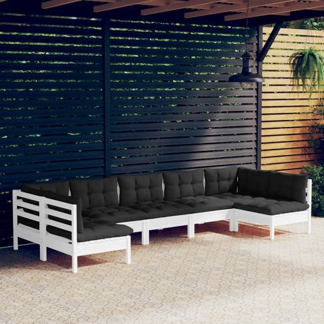 7-tlg. Garten-Lounge-Set mit Kissen Weiß Kiefer Massivholz vidaXL (1/5)