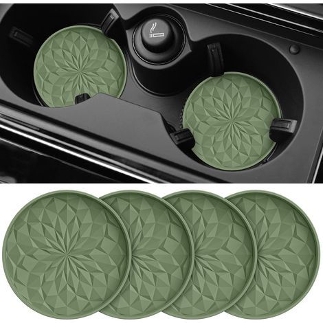 Lot de 4 dessous de verre de voiture pour porte-gobelets – 10.0cm – Tapis de tasse de voiture en silicone – Accessoires d'intérieur de voiture antidérapants universels encastrés – Vert olive (1/4)