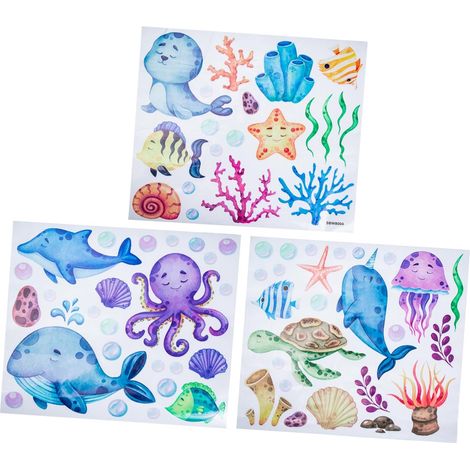2 Feuilles Autocollant Mural Décoratif PVC Animaux Marins Sticker PVC pour Décoration Intérieure Vitre et Facile à Appliquer Enlever pour Maison Magasins Restaurants (1/5)