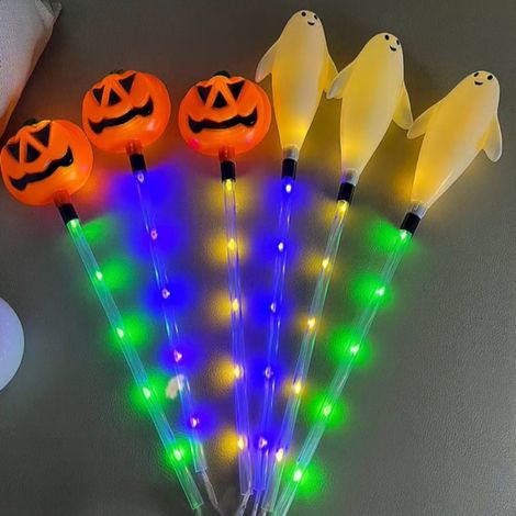 Piquets lumineux LED d'Halloween lot de 6 citrouilles fantômes à bouche tordue tige transparente, lampe décorative extérieure IP65, tension 1,2V DT-9 (1/5)