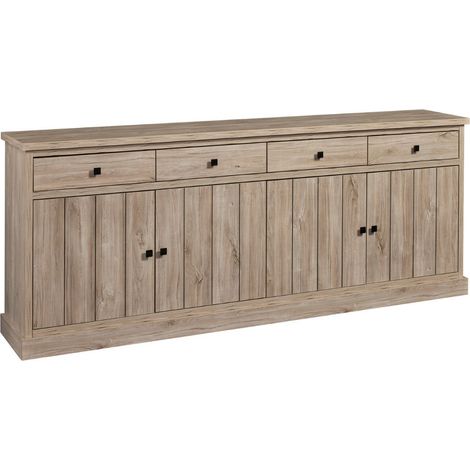 Buffet 4 portes et 4 tiroirs aspect bois finition Beach Oak - ROLYA (1/5)