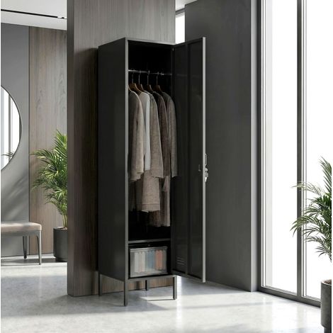 Armadio in acciaio con porta con serratura e asta appendiabiti 40x40x179 cm nero OKWISH (1/5)