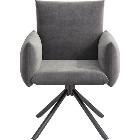 Set de 4 sillas de comedor de terciopelo gris giratorias 360° con reposabrazos y patas de metal (1/5)