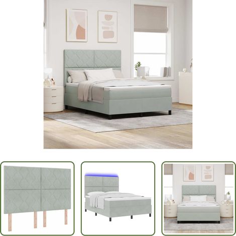 LED-Beleuchtung - LED Boxspringbett mit Matratze Hellgrau 140 x 200 cm Samt (1/5)