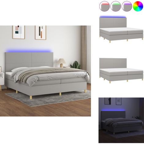 Sommier à lattes de lit et matelas et LED Gris clair 200x200 cm - Sommier Tapissier - Lit Plateforme - Lit Avec Led - Matelas À Ressorts Ensachés - Têtière Ajustable (1/5)