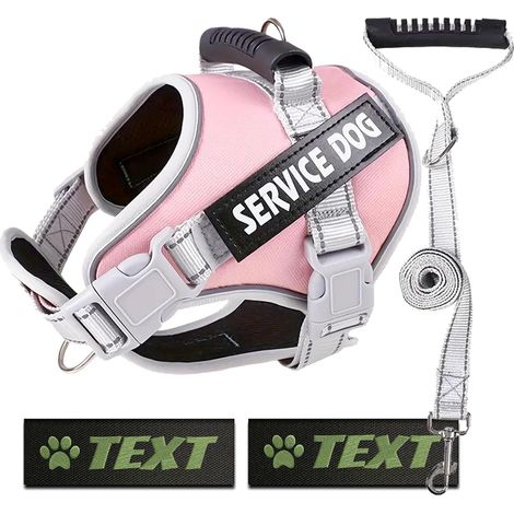 Filiyano-Harnais pour chien d'assistance + laisse + 2 étiquettes personnalisées (rose, XL) (1/5)