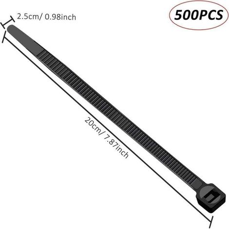 Serre-cables électriques 200 x 2.5 mm Attaches de Cable en Plastique Nylon Autobloquantes Noir 500 Pièces (1/3)