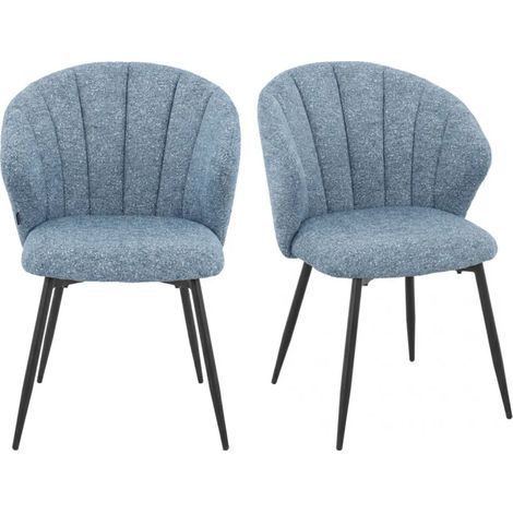 Lot de 2 chaises dossier coquillage en tissu chiné doux bleu - SIMON