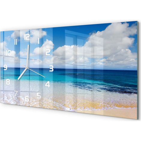 Horloge Murale Salon 60x30 cm Panoramique Verre Trempé Décoration Murale Mer calme (1/5)