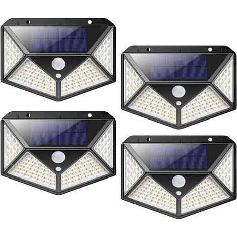 Gistuch – Lot de 4 lampes solaires extérieures 100 LED – Détecteur de mouvement PIR jusqu'à 8m – Éclairage étanche 270° – Installation facile sans câblage - 100LED