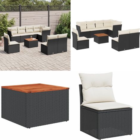 9-tlg. Garten-Sofagarnitur mit Kissen Schwarz Poly Rattan - Gartenmöbel Set - PE-Rattan Möbel - Outdoor Sofa - Esstisch - Lounge Set - Home & Living (1/5)