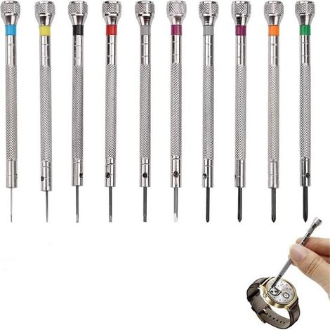 Ynkkvre - Jeu de tournevis de précision - Outil de micro-réparation - 6 tournevis plats + 4 tournevis cruciformes - 10 pièces - Pour montres, lunettes et appareils électroniques (1/5)